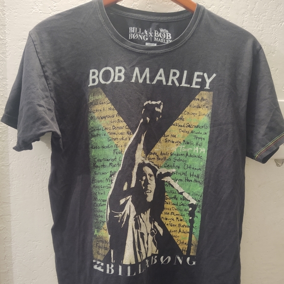 Billabong x Bob Marley T-Shirt Medium Distress Faded Black Graphic Tee - Picture 1 of 3